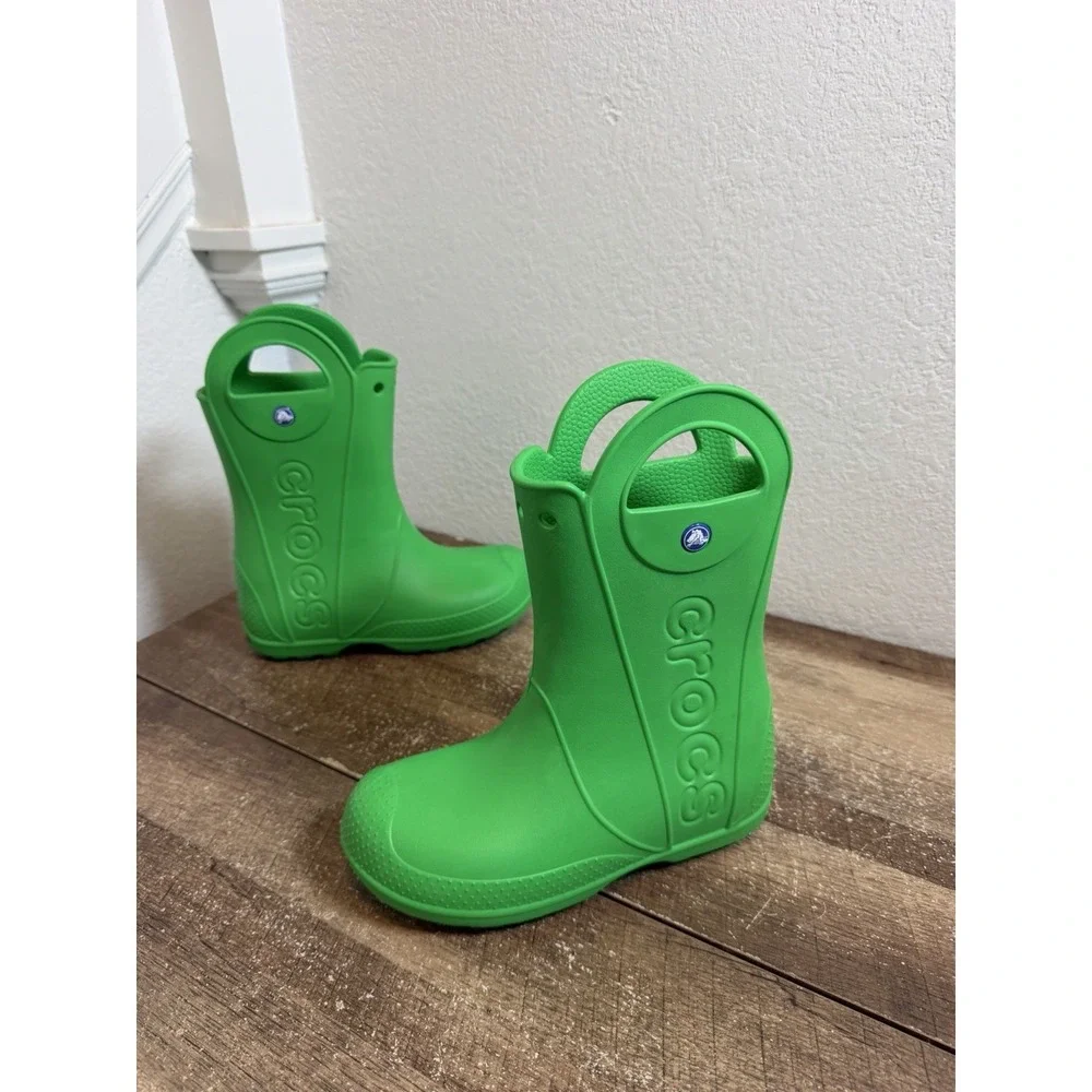 CROCS Kids' Handle It Rain Boots Size J-3 Green Waterproof EVA Reflective 12803